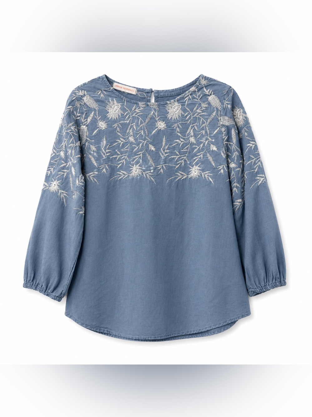Light Blue Embroidered Peasant Blouse Women’s Boho Floral Tunic Top Casual